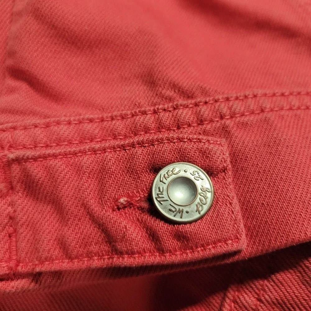 Free People Women's X-Small Cropped Denim Jean Jacket Red We The Free Boho - Picture 9 of 9